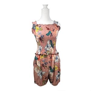 NWT Rose Dawn Maximalist Floral Stretchy Sleeves Romper Shorts - With Pockets